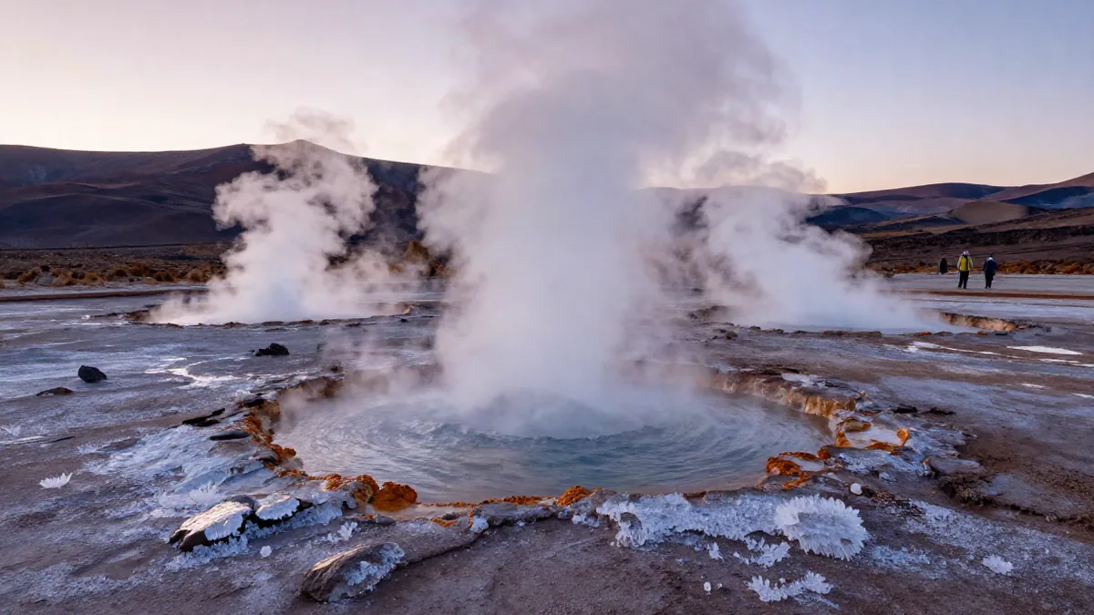 Weite Wüstenlandschaft der Atacama mit Vulkanen im Hintergrund