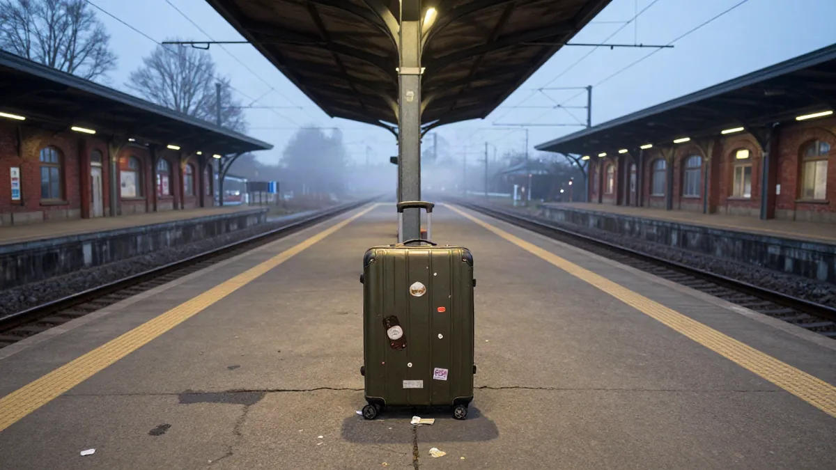 Verlassenes Gepäckstück am Bahnhofsgleis