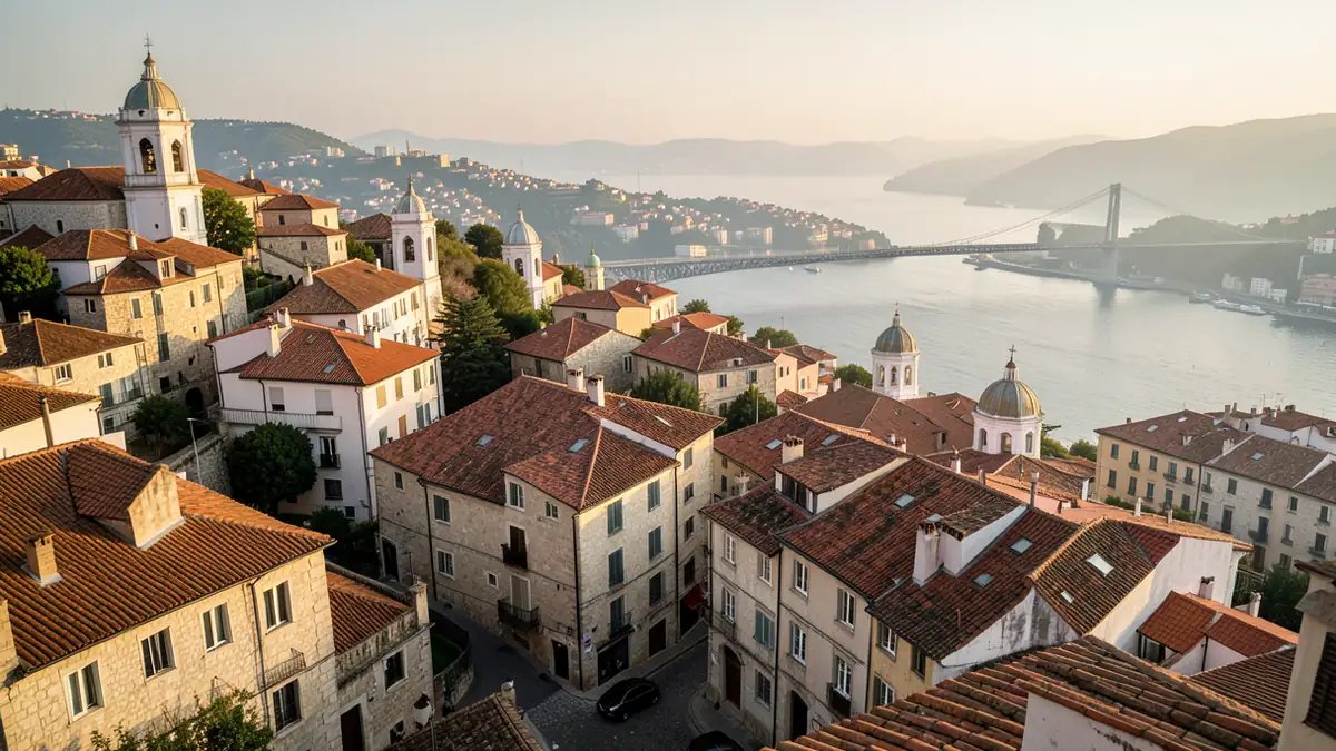 Panoramablick über die Dächer Lissabons mit dem Tejo im Hintergrund