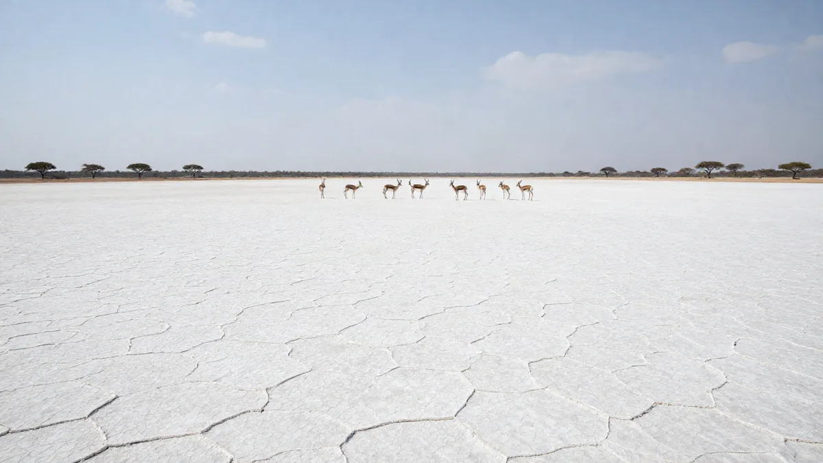 Geländewagen mit Dachzelt auf staubiger Piste vor rotem Kalahari Sand
