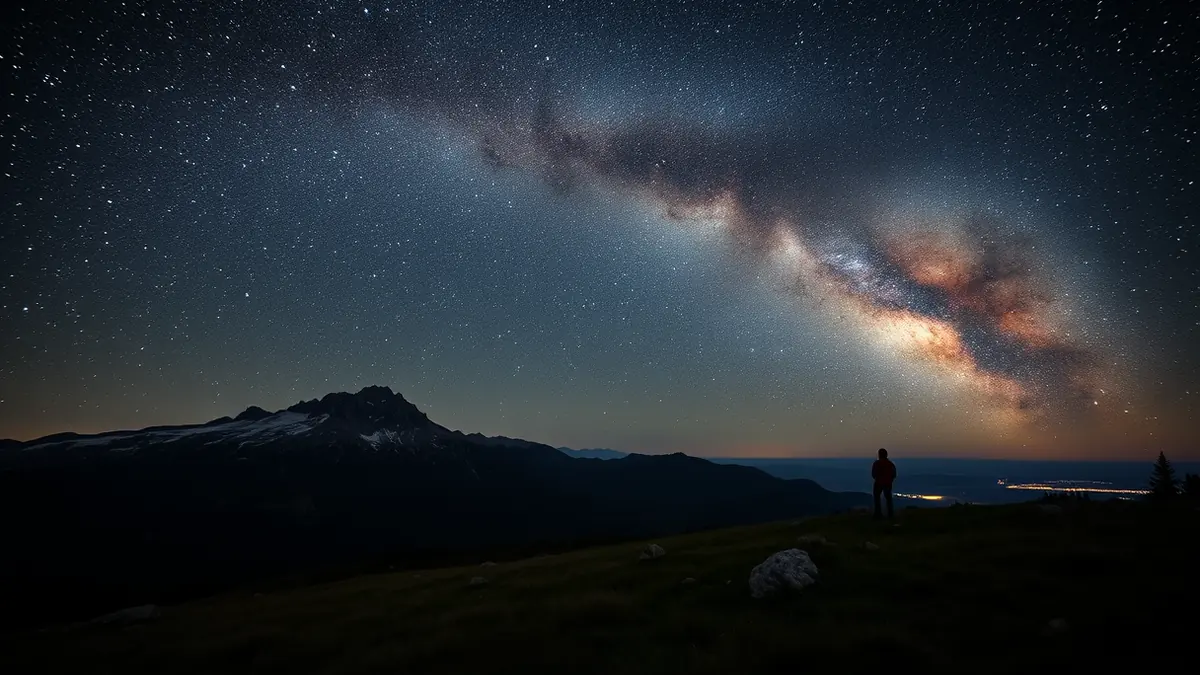 Sternenhimmel über einer Bergkette mit sichtbarer Milchstraße
