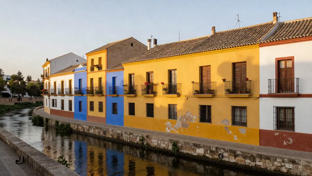 Bunte Häuserzeile am Ufer des Guadalquivir in Triana