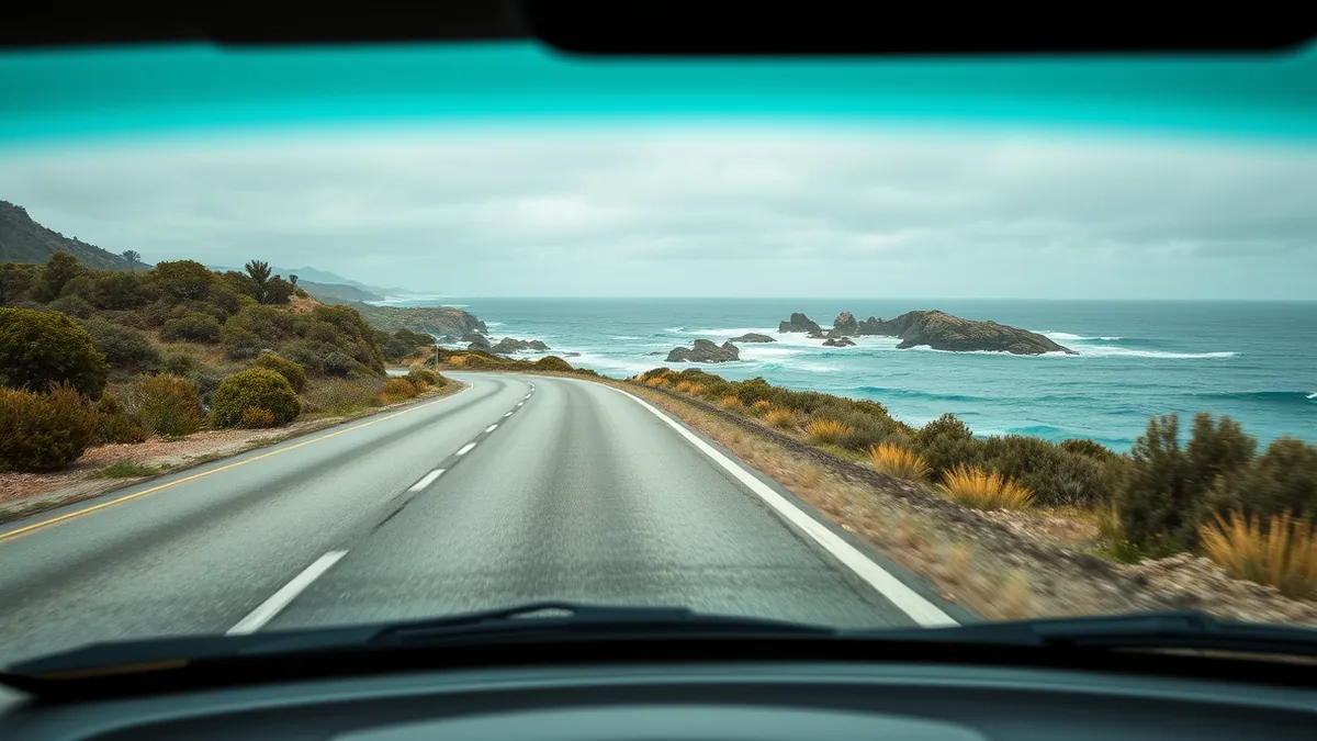 Küstenstraße entlang der Garden Route mit Blick auf den Indischen Ozean