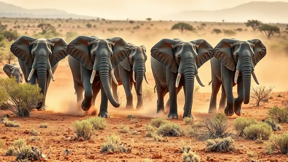 Elefantenherde im Addo Elephant National Park in der Abendsonne