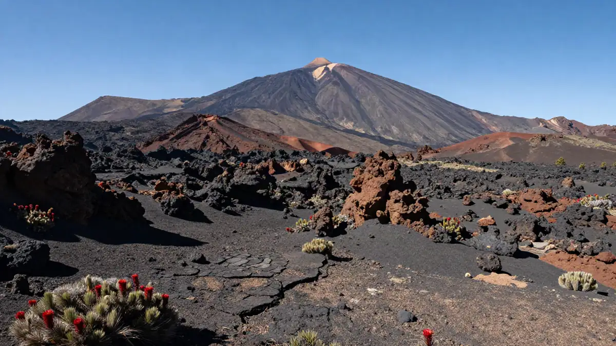 Weitblick über die vulkanische Hochebene des Teide bei klarer Luft